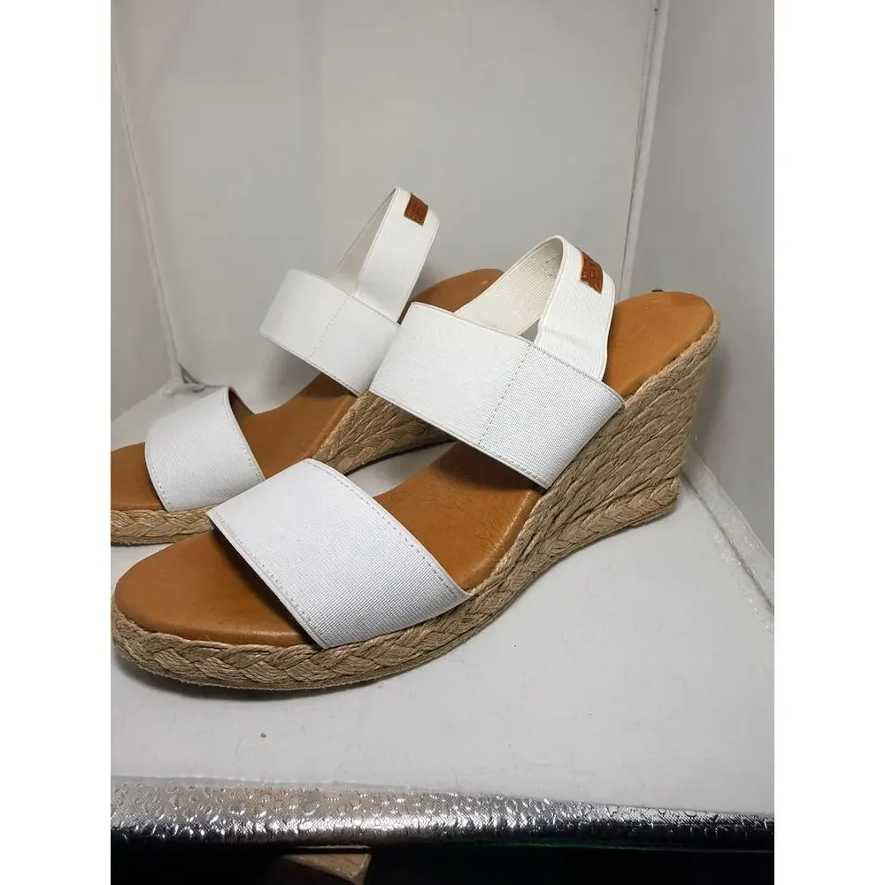 André Assous White Elastic Espadrille Wedge Sandals Made in Spain Size 37